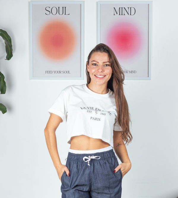 CAMISETA CROP LA VIE EN ROSE